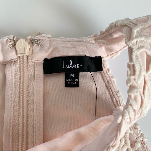 Lulus Love Poem Blush Pink Crochet Floral Lace Formal Halter Mini Dress Medium - Picture 4 of 13